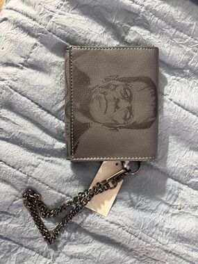 Gray like Leather & black Frankenstein Bi-Fold Wallet with Chain